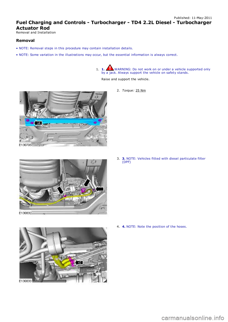 LAND ROVER FRELANDER 2 2006  Repair Manual Publi s hed: 11-May-2011
Fuel Charging and Controls - Turbocharger - TD4 2.2L Diesel - Turbocharger
Actuator Rod
Removal  and Inst all ati on
Removal
• NOTE: Removal  s t eps  in t his  procedure ma