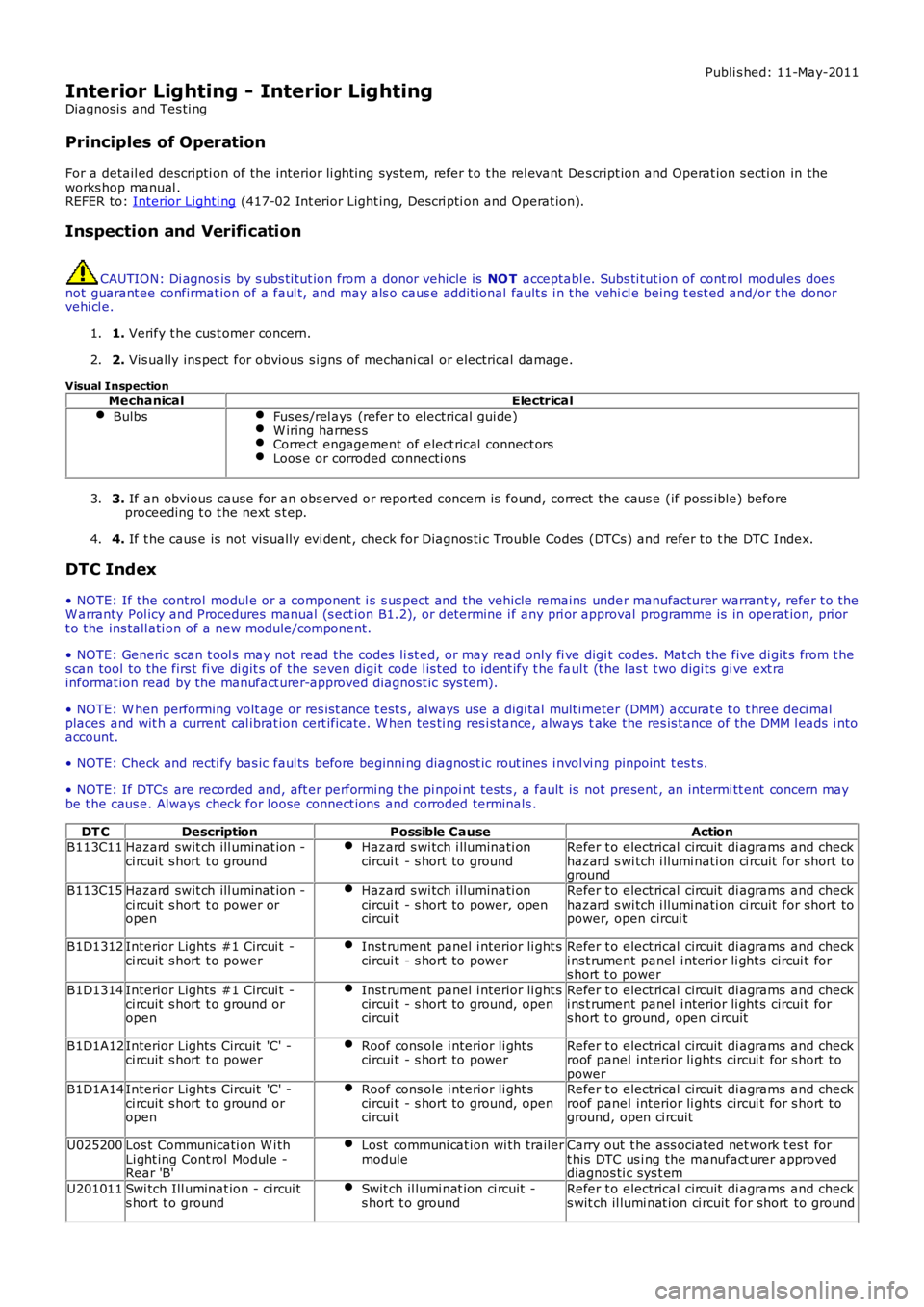 LAND ROVER FRELANDER 2 2006  Repair Manual Publi s hed: 11-May-2011
Interior Lighting - Interior Lighting
Diagnosi s  and Tes ti ng
Principles of Operation
For a detail ed descripti on of the interior li ght ing sys tem, refer t o t he rel eva