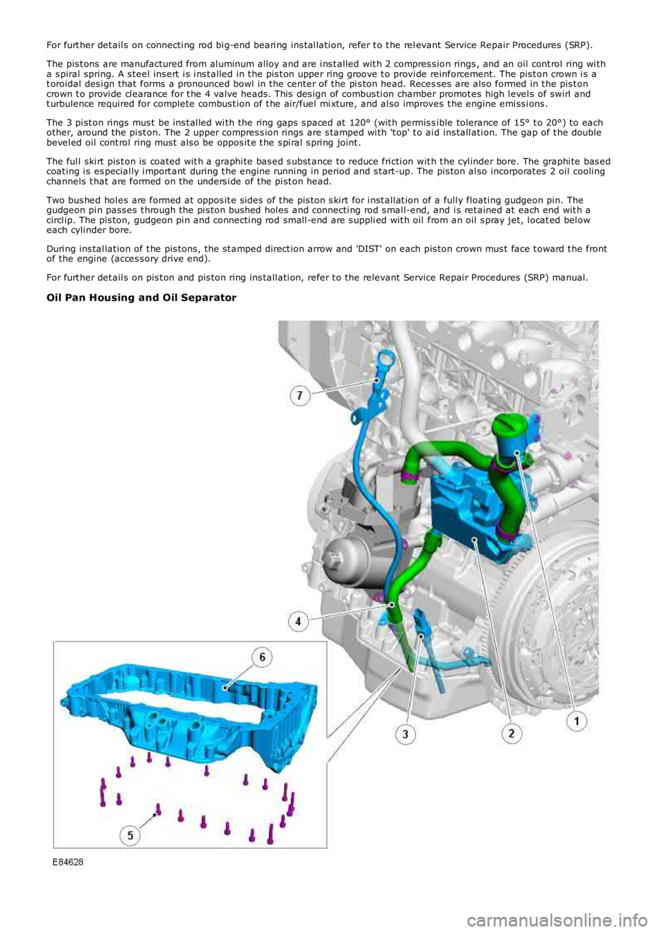 LAND ROVER FRELANDER 2 2006  Repair Manual For furt her det ail s on connecti ng rod bi g-end beari ng ins tal lati on, refer t o t he relevant Service Repair Procedures (SRP).
The pis t ons  are manufactured from al uminum alloy and are i ns 
