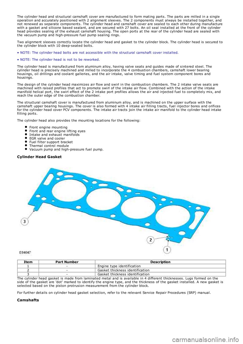 LAND ROVER FRELANDER 2 2006  Repair Manual The cyl inder head and st ructural cams haft  cover are manufactured to form mat ing parts . The part s  are mil led i n a si ngl eoperati on and accurat ely pos it ioned wi th 2 alignment  s leeves. 