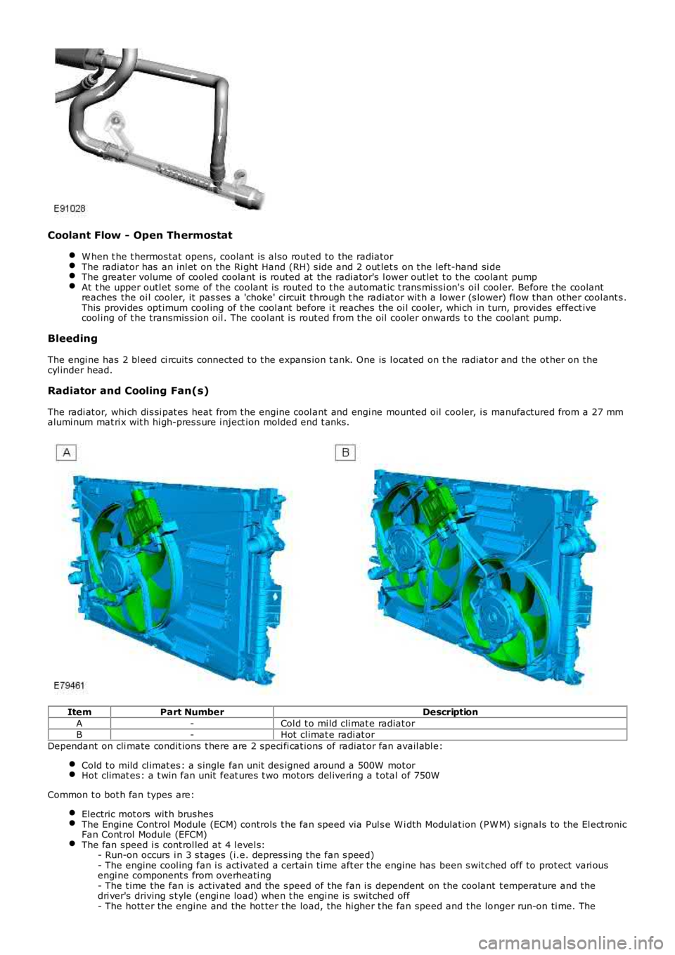 LAND ROVER FRELANDER 2 2006 Repair Manual Coolant Flow - Open Thermostat
W hen t he t hermos tat opens, coolant is al so rout ed to the radiatorThe radi at or has an inl et on the Ri ght Hand (RH) s ide and 2 out let s on t he left-hand LAND ROVER FRELANDER 2 2006 Repair Manual Coolant Flow - Open Thermostat
W hen t he t hermos tat opens, coolant is al so rout ed to the radiatorThe radi at or has an inl et on the Ri ght Hand (RH) s ide and 2 out let s on t he left-hand