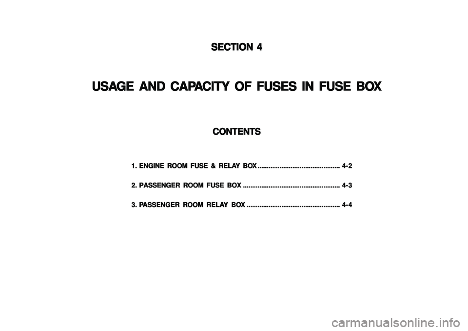 SSANGYONG KORANDO 1997  Service Repair Manual SECTION 4 SECTION 4SECTION 4 SECTION 4
SECTION 4
USA USAUSA USA
USA
GE AND CAP GE AND CAPGE AND CAP GE AND CAP
GE AND CAP
A AA A
A
CITY OF FUSES IN FUSE BO CITY OF FUSES IN FUSE BOCITY OF FUSES IN FUS