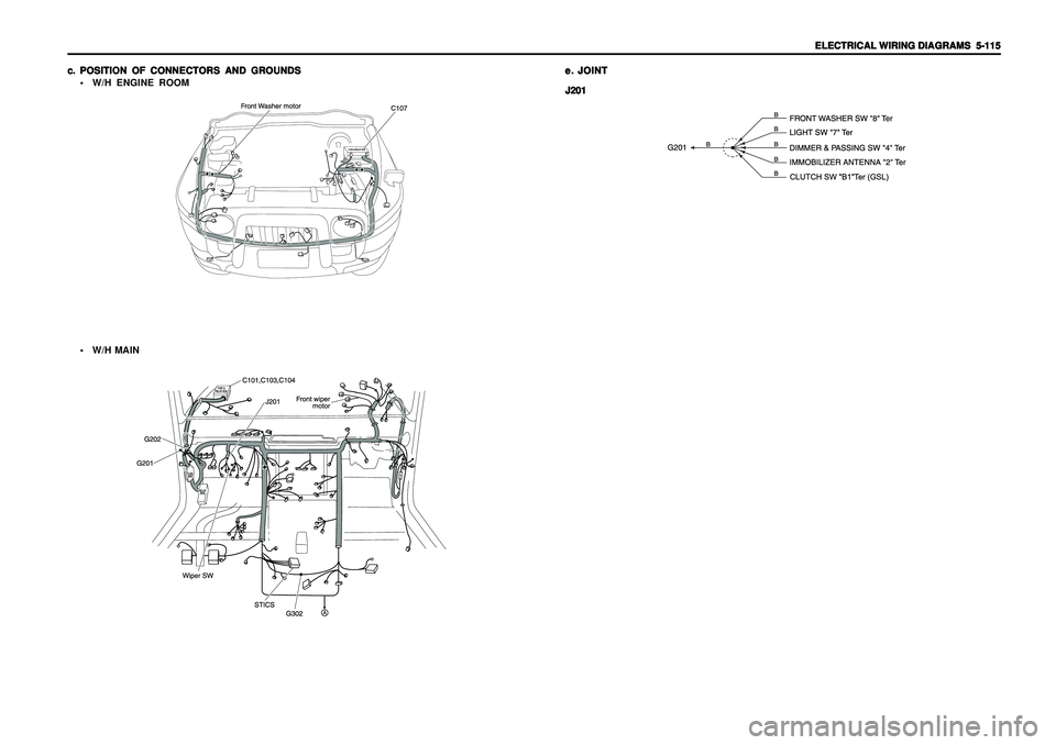 SSANGYONG KORANDO 1997  Service Repair Manual ELECTRICAL WIRING DIAGRAMS ELECTRICAL WIRING DIAGRAMSELECTRICAL WIRING DIAGRAMS ELECTRICAL WIRING DIAGRAMS
ELECTRICAL WIRING DIAGRAMS
  5-115   5-115  5-115   5-115
  5-115
W/H ENGINE ROOM c. c.c. c.