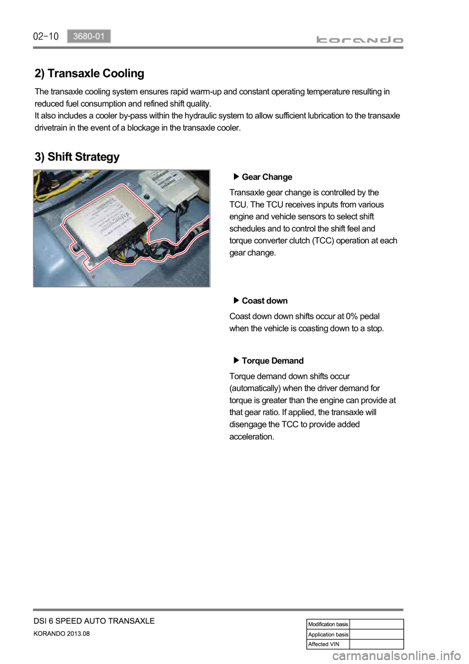 SSANGYONG KORANDO 2013  Service Manual 2) Transaxle Cooling
The transaxle cooling system ensures rapid warm-up and constant operating temperature resulting in 
reduced fuel consumption and refined shift quality.
It also includes a cooler b