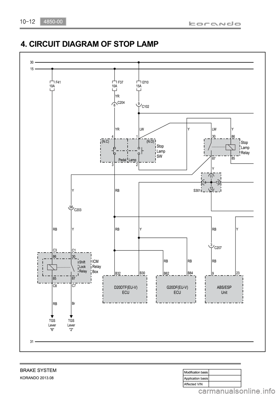SSANGYONG KORANDO 2013  Service Manual 4. CIRCUIT DIAGRAM OF STOP LAMP 