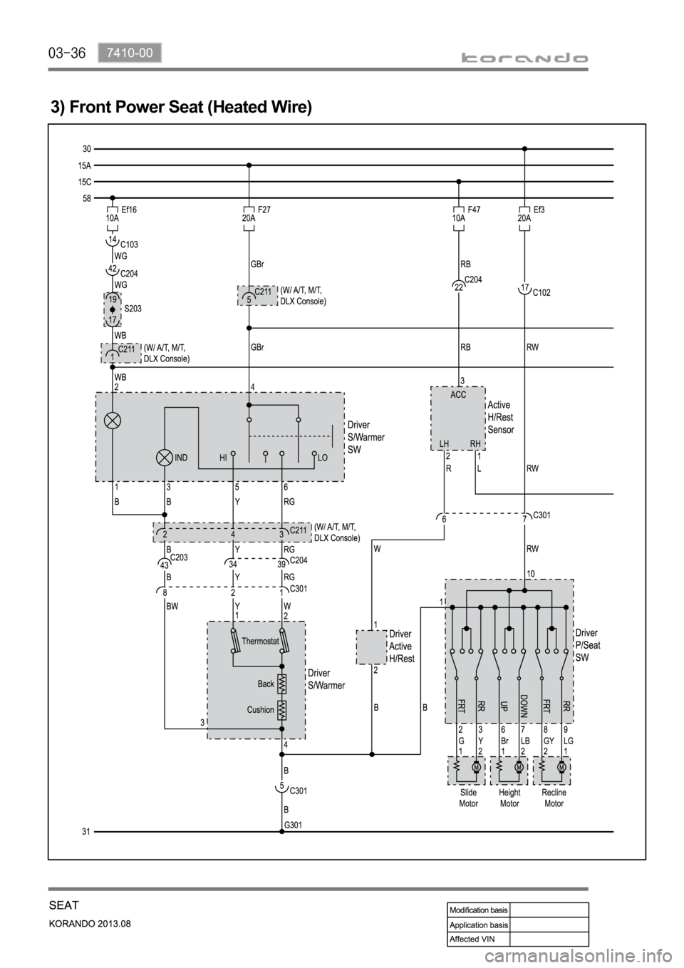 SSANGYONG KORANDO 2013  Service Manual 3) Front Power Seat (Heated Wire) 