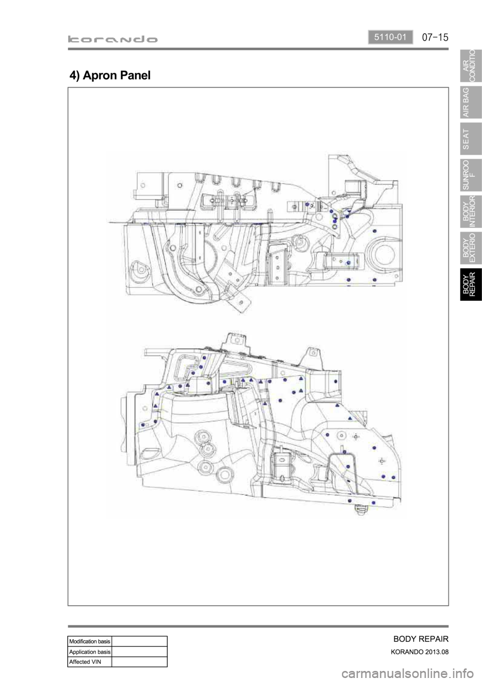 SSANGYONG KORANDO 2013  Service Manual 5110-01
4) Apron Panel 