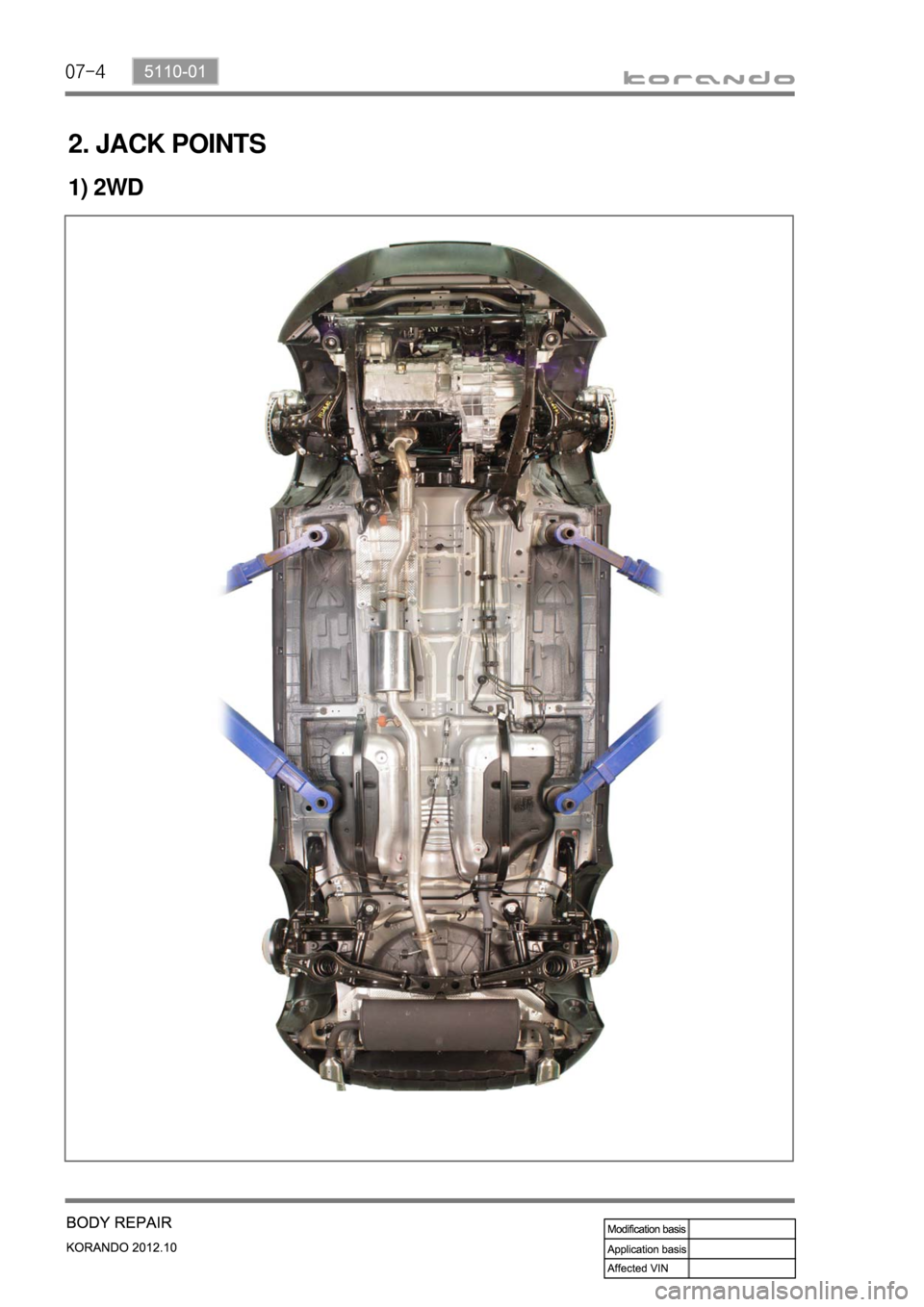 SSANGYONG KORANDO 2012  Service Manual 07-4
2. JACK POINTS
1) 2WD 