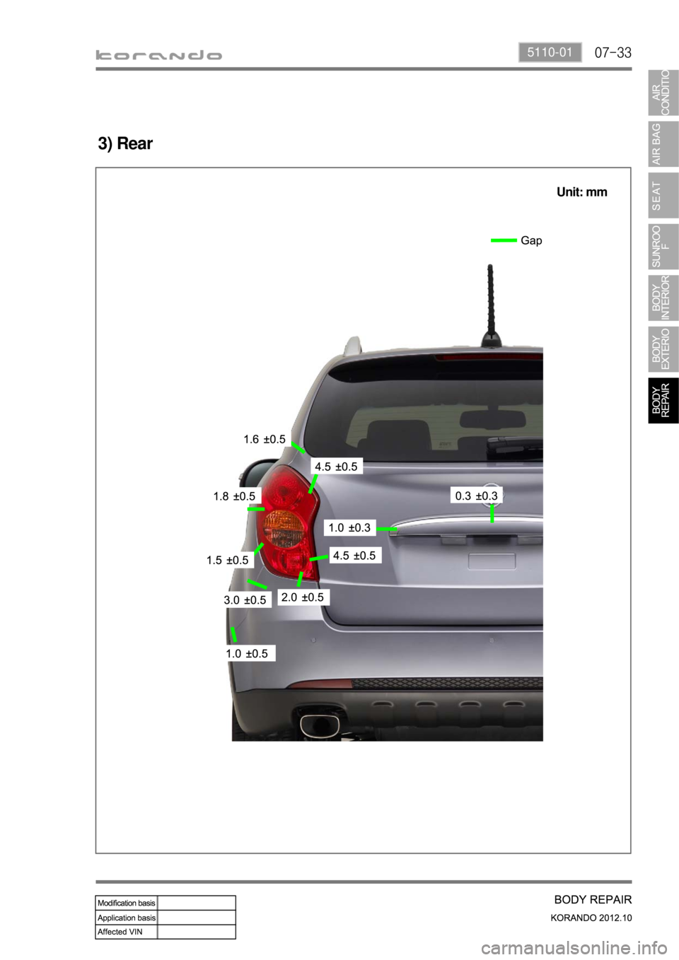 SSANGYONG KORANDO 2012  Service Manual 07-335110-01
3) Rear
Unit: mm 