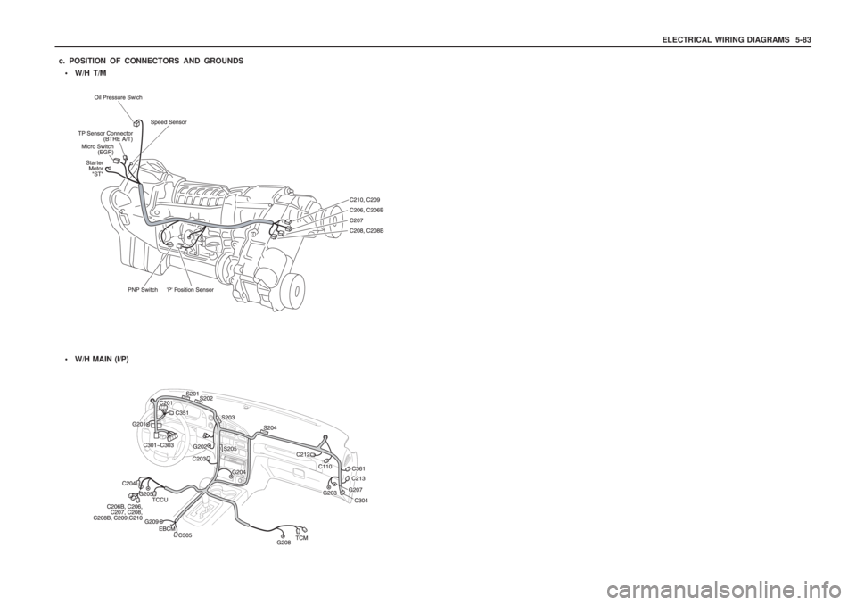 SSANGYONG MUSSO 2003  Service Manual ELECTRICAL WIRING DIAGRAMS  5-83
 W/H T/M
c. POSITION OF CONNECTORS AND GROUNDS

W/H MAIN (I/P) 