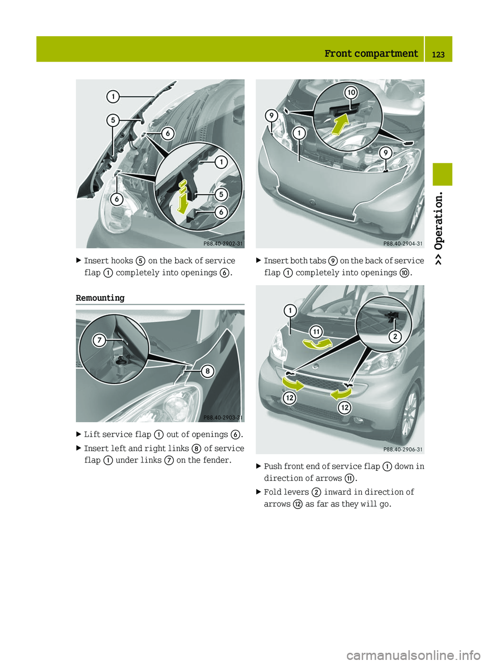 SMART FORTWO COUPE 2011  Owners Manual XInsert hooks \000