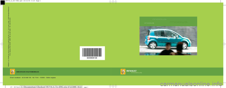 RENAULT MODUS 2008 1.G Owners Manual 