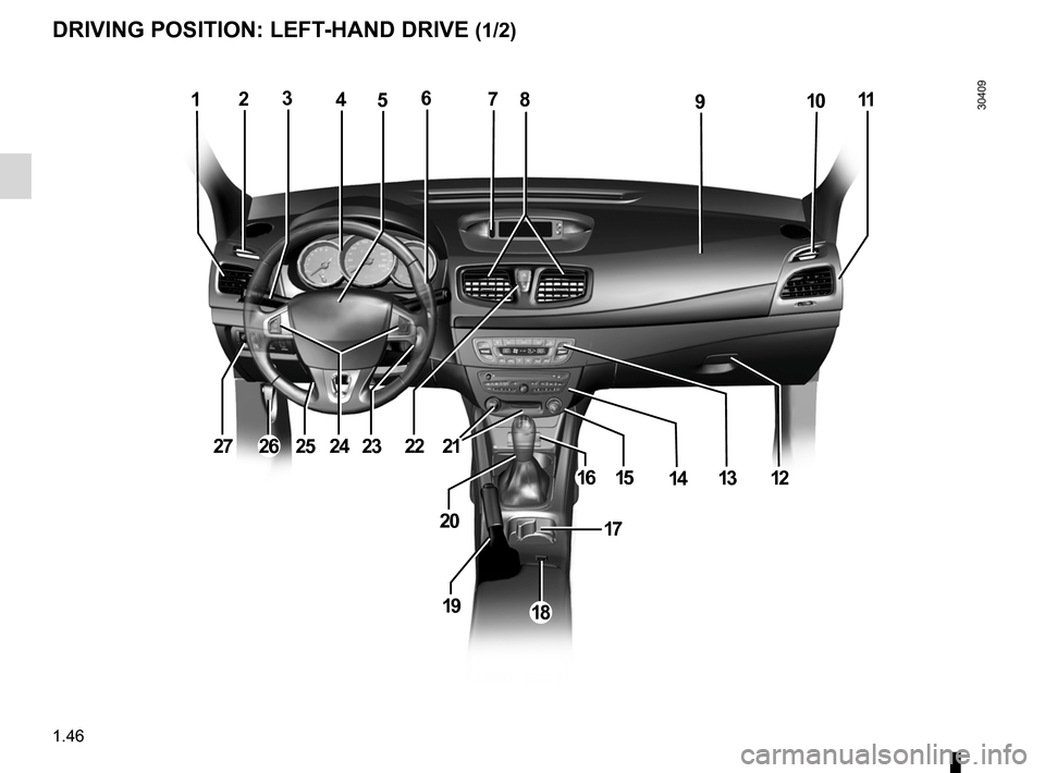 RENAULT FLUENCE 2012 1.G Owners Manual driver’s position .................................... (up to the end of the DU)
controls  ................................................. (up to the end of the DU)
dashboard .....................