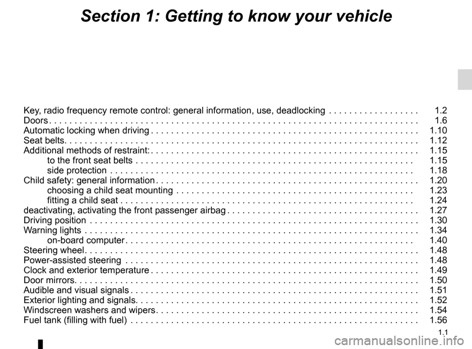 RENAULT WIND 2012 1.G Owners Manual 1.1
ENG_UD29993_7
Sommaire 1 (E33 - X33 - Renault)
ENG_NU_865-6_E33_Renault_1
Section 1: Getting to know your vehicle
Key, radio frequency remote control: general information, use, deadlocking  . . . 