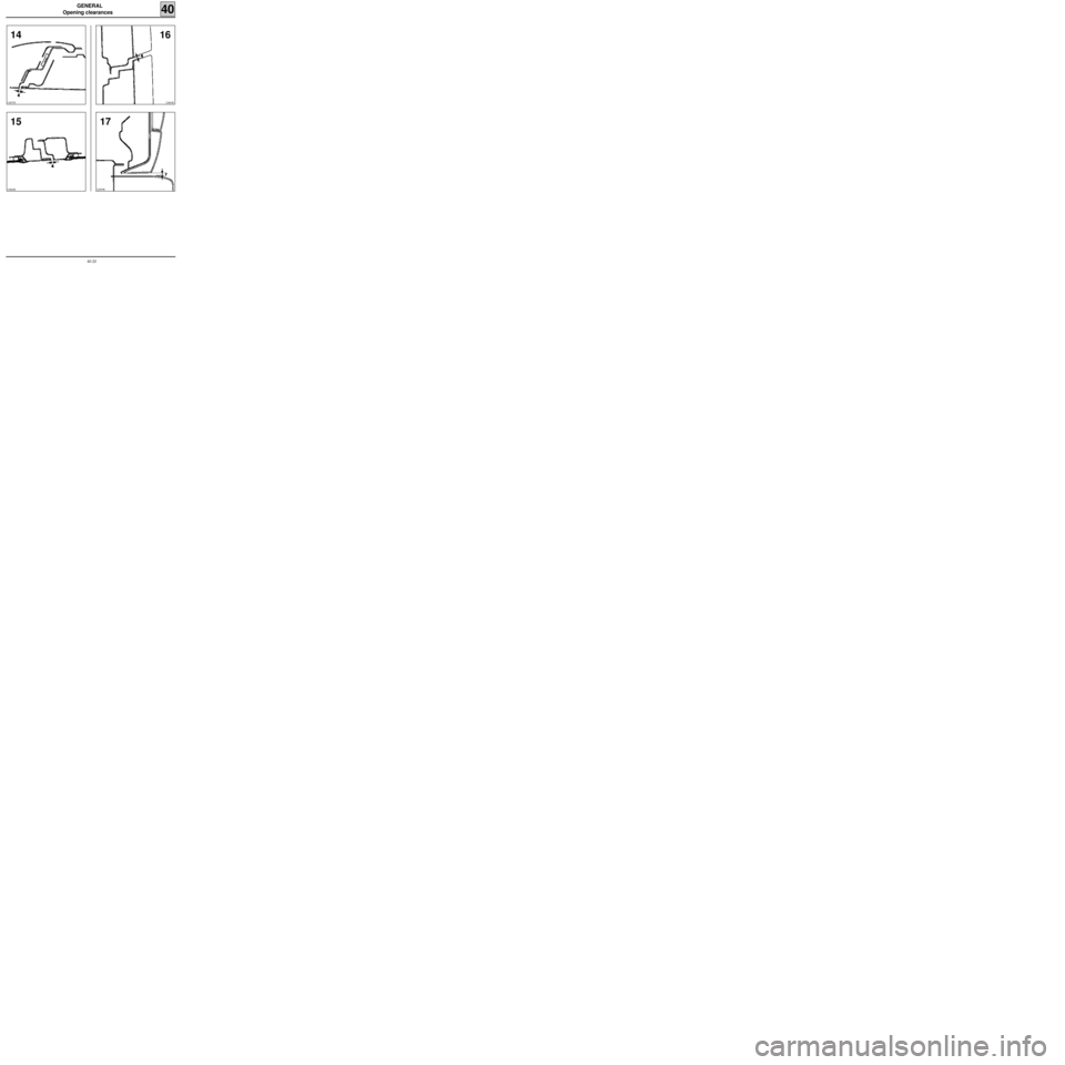 RENAULT KANGOO 1997 KC / 1.G Sheet Metal Work Workshop Manual GENERAL 
Opening clearances 
40
12857R
12864R
12860R
14
1516
12859R
17
40-20 