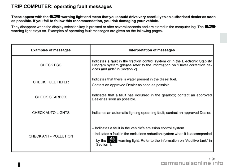 RENAULT MASTER 2018  Owners Manual 1.91
These appear with the © warning light and mean that you should drive very carefully to an author\
ised dealer as soon 
as possible. If you fail to follow this recommendation, you risk damagin\
g