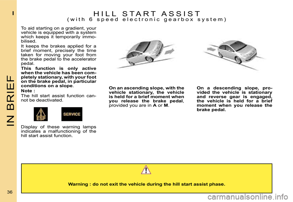 Citroen C4 DAG 2006.5 1.G Owners Manual �I�N� �B�R�I�E�F
�I
�3�6� �H �I �L �L �  �S �T �A �R �T �  �A �S �S �I �S �T
�( �w �i �t �h �  �6 �  �s �p �e �e �d �  �e �l �e �c �t �r �o �n �i �c �  �g �e �a �r �b �o �x �  �s �y �s �t �e �m �)
�T�