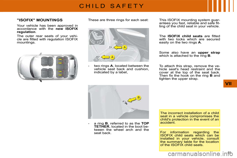 Citroen C4 DAG 2009 1.G Owners Manual �9�1� 
VII
C H I L D   S A F E T Y
             "ISOFIX" MOUNTINGS 
� � �Y�o�u�r�  �v�e�h�i�c�l�e�  �h�a�s�  �b�e�e�n�  �a�p�p�r�o�v�e�d�  �i�n�  
accordance  with  the   new  ISOFIX 
regulation � �.�
