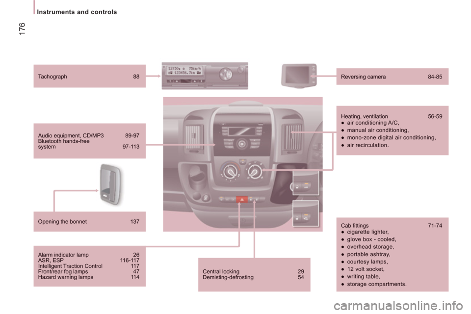 Citroen JUMPER RHD 2012.5 2.G Owners Manual 17
6
Instruments and controls
   Central locking 29  
Demisting-defrosting 54  
 
 
Tachograph 88 
  
 
Reversing camera  84-85
 
 
Heating, ventilation  56-59 
 
 
● 
 air conditioning A/C, 
 
● 