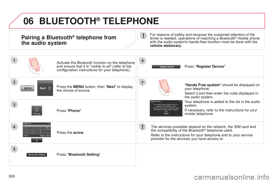 CITROEN C4 AIRCROSS 2021 Handbook (in English) 06
308
BLUETOOTH® TELEPHONE
Press the MENU button, then "Next" to display
the choice of source.
a
ctivate the b luetooth function on the telephone
and ensure that it is "visible to all CITROEN C4 AIRCROSS 2021 Handbook (in English) 06
308
BLUETOOTH® TELEPHONE
Press the MENU button, then "Next" to display
the choice of source.
a
ctivate the b luetooth function on the telephone
and ensure that it is "visible to all