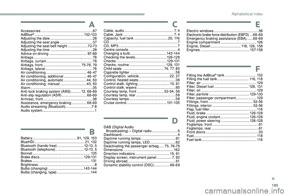 CITROEN RELAY 2019 Handbook (in English) 185
Accessories .................................................... 67
AdBlue® .................................................. 13 2-13 3
Adjusting the date ...................................... CITROEN RELAY 2019 Handbook (in English) 185
Accessories .................................................... 67
AdBlue® .................................................. 13 2-13 3
Adjusting the date ......................................