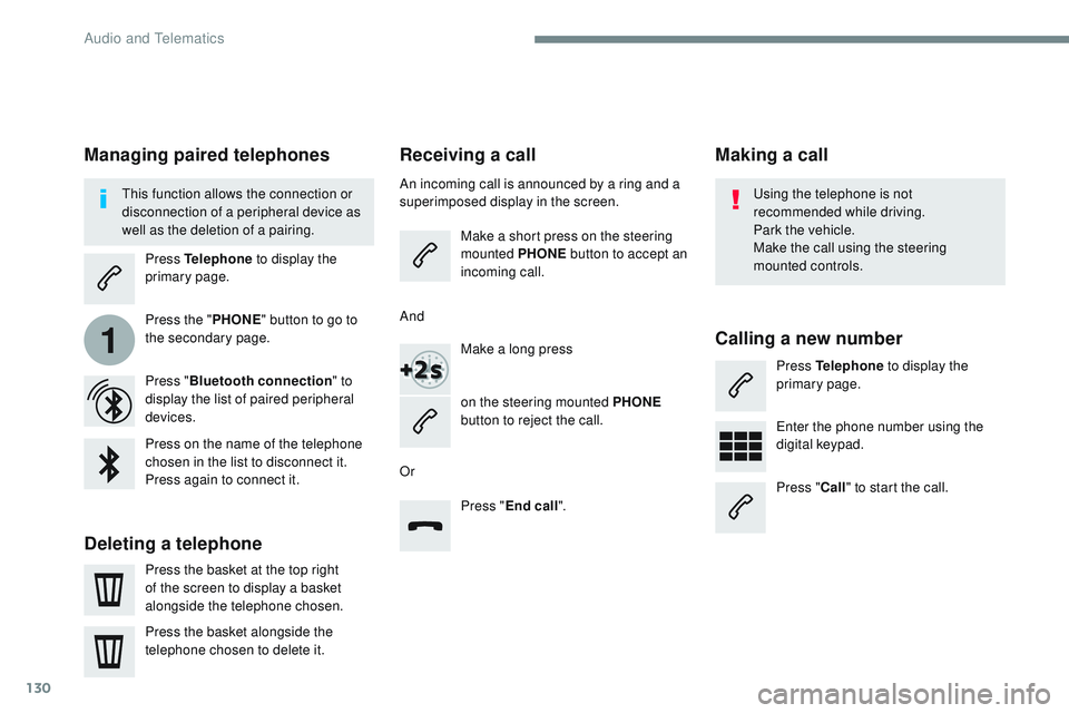 CITROEN DISPATCH SPACETOURER DAG 2017 Handbook (in English) 130
1
Transversal-Citroen_en_Chap02_RCC-2-2-0_ed01-2016
Receiving a call
An incoming call is announced by a ring and a
superimposed display in the screen.Make a short press on the steering
mounted P CITROEN DISPATCH SPACETOURER DAG 2017 Handbook (in English) 130
1
Transversal-Citroen_en_Chap02_RCC-2-2-0_ed01-2016
Receiving a call
An incoming call is announced by a ring and a
superimposed display in the screen.Make a short press on the steering
mounted P