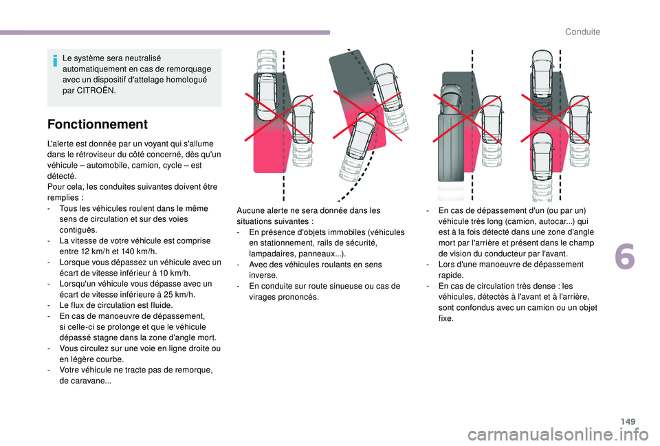 CITROEN C3 2019  Notices Demploi (in French) 149
Le système sera neutralisé 
automatiquement en cas de remorquage 
avec un dispositif d'attelage homologué 
par CITROËN.
Fonctionnement
L'alerte est donnée par un voyant qui s'allu