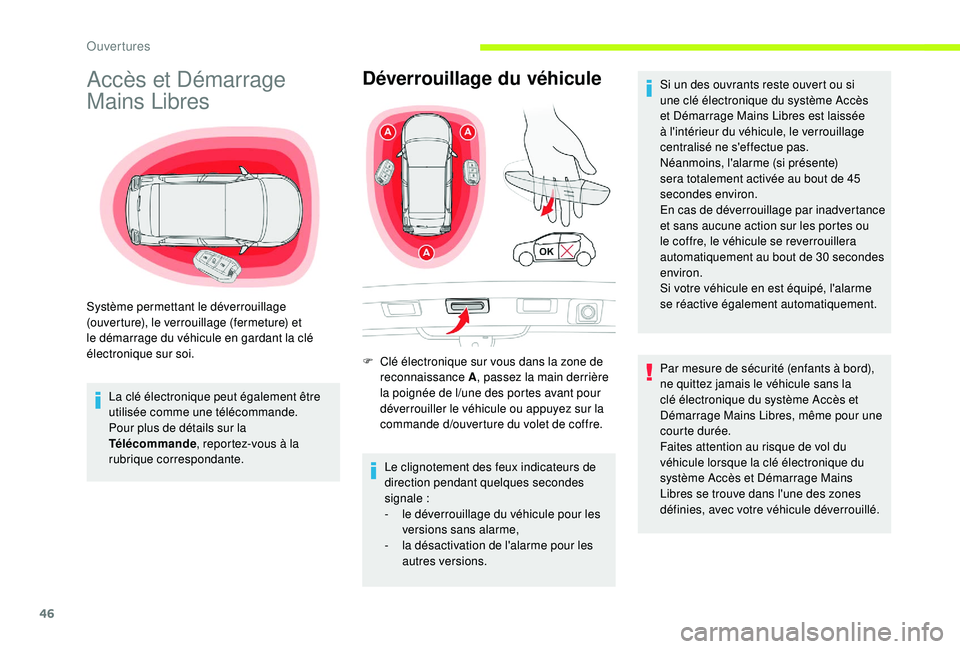 CITROEN C3 2019  Notices Demploi (in French) 46
Accès et Démarrage 
Mains Libres
La clé électronique peut également être 
utilisée comme une télécommande.
Pour plus de détails sur la 
Télécommande, reportez-vous à la 
rubrique corre