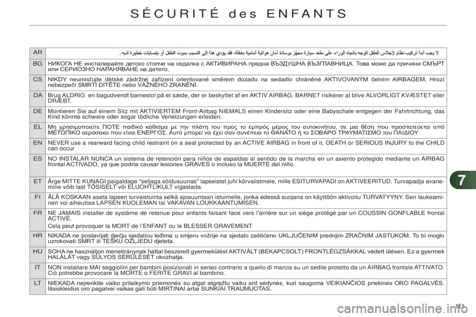 CITROEN C4 2014  Notices Demploi (in French) 77
aR
BG
НИКОГА НЕ инсталирайте детско столче на седалка с АКТИВИРАНА предна ВЪЗДУШНА ВЪЗГЛАВНИЦА. Това може да 