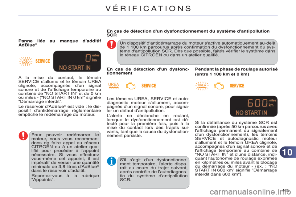 CITROEN C4 2014  Notices Demploi (in French) 1010
185 
Panne liée au manque d'additif 
AdBlue®
Pour pouvoir redémarrer le 
moteur, nous vous recomman-
dons de faire appel au réseau 
Cit R o Ë n  ou à un atelier qua-
lifié  pour  proc