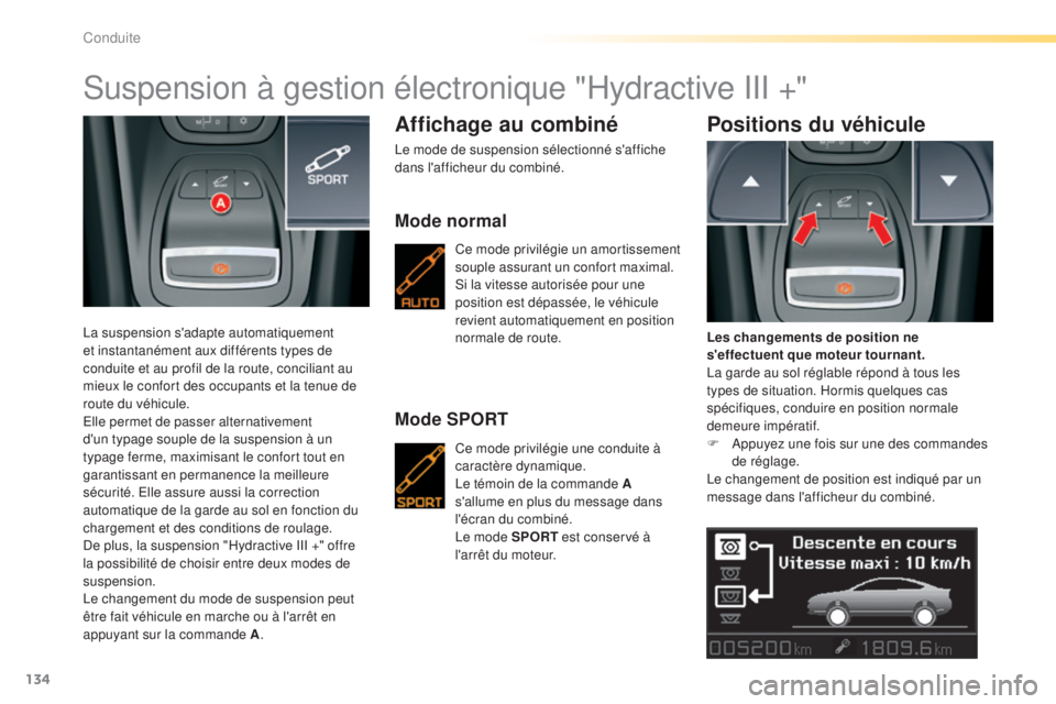 CITROEN C5 2016 Notices Demploi (in French) 134
suspension à gestion électronique "Hydractive iii + "
la suspension s'adapte automatiquement
et instantanément aux différents types de
conduite et au profil de la route, concilia CITROEN C5 2016 Notices Demploi (in French) 134
suspension à gestion électronique "Hydractive iii + "
la suspension s'adapte automatiquement
et instantanément aux différents types de
conduite et au profil de la route, concilia