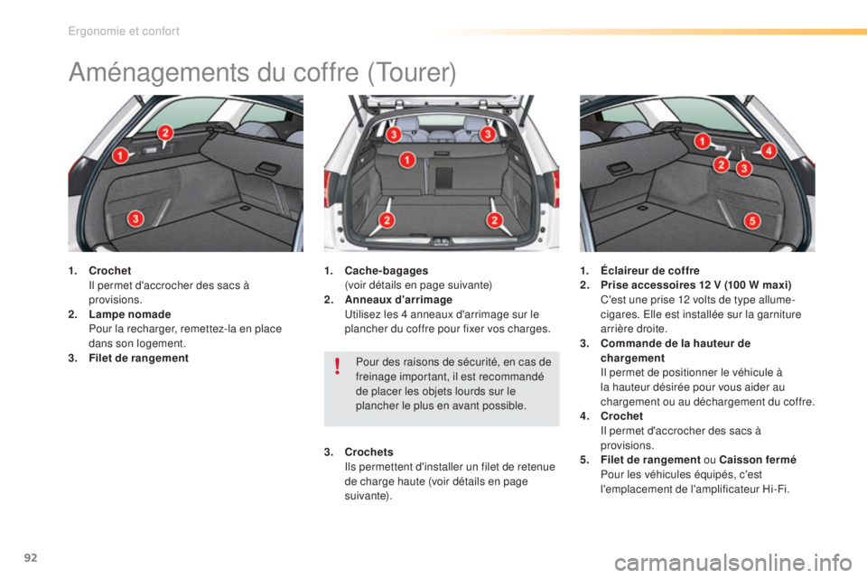CITROEN C5 2016 Notices Demploi (in French) 92
aménagements du coffre (tourer)
1. Crochet
il p ermet d'accrocher des sacs à
provisions.
2.
L
ampe nomade
P
our la recharger, remettez-la en place
dans son logement.
3.
F
ilet de CITROEN C5 2016 Notices Demploi (in French) 92
aménagements du coffre (tourer)
1. Crochet
il p ermet d'accrocher des sacs à
provisions.
2.
L
ampe nomade
P
our la recharger, remettez-la en place
dans son logement.
3.
F
ilet de