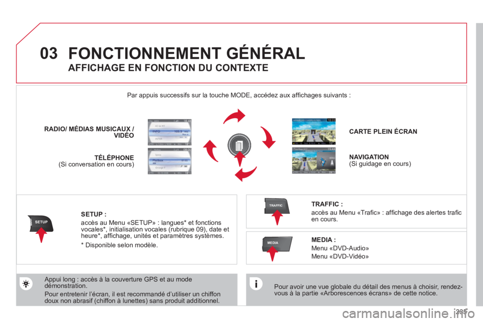 CITROEN C5 2012  Notices Demploi (in French) 235
03
SETUP
TRAFFIC
MEDIA
FONCTIONNEMENT G