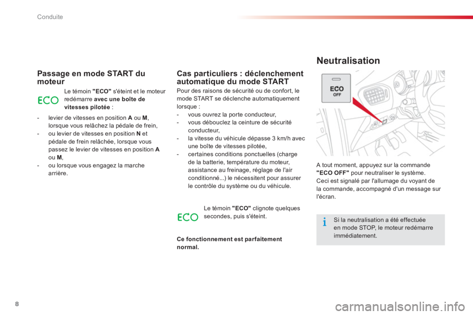 CITROEN C-ELYSÉE 2016 Notices Demploi (in French) 8
Conduite
Neutralisation
Passage en mode START du
moteur
A tout moment, appuyez sur la commande
"ECO OFF"
pour neutraliser le système.
Ceci est signalé par lallumage du voyant CITROEN C-ELYSÉE 2016 Notices Demploi (in French) 8
Conduite
Neutralisation
Passage en mode START du
moteur
A tout moment, appuyez sur la commande
"ECO OFF"
pour neutraliser le système.
Ceci est signalé par lallumage du voyant
