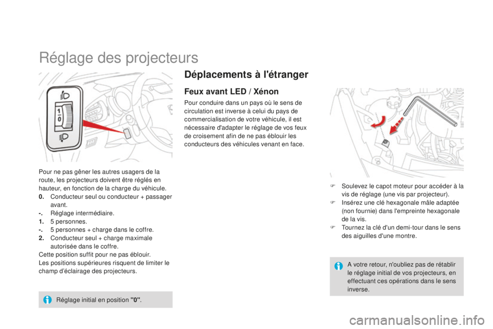 CITROEN DS3 2015  Notices Demploi (in French) Déplacements à l'étranger
Feux avant LED / Xénon
Pour conduire dans un pays où le sens de 
circulation est inverse à celui du pays de 
commercialisation de votre véhicule, il est 
nécessai
