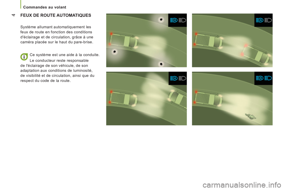 CITROEN JUMPER 2016  Notices Demploi (in French)  4
 
 
 
Commandes au volant  
 
 
 
 
 
 
FEUX DE ROUTE AUTOMATIQUES 
 
 
Système allumant automatiquement les 
feux de route en fonction des conditions 
déclairage et de circulation, grâce à un