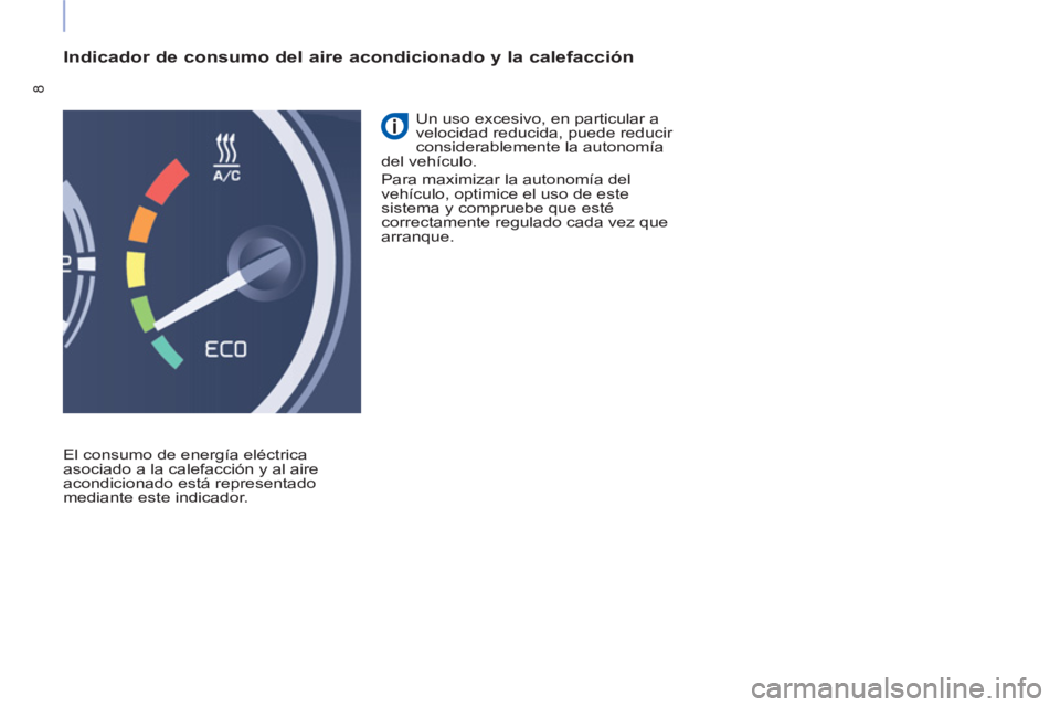 CITROEN BERLINGO ELECTRIC 2017  Manuales de Empleo (in Spanish) 8
   
Indicador de consumo del aire acondicionado y la calefacción 
 
El consumo de energía eléctrica 
asociado a la calefacción y al aire 
acondicionado está representado 
mediante este indicado