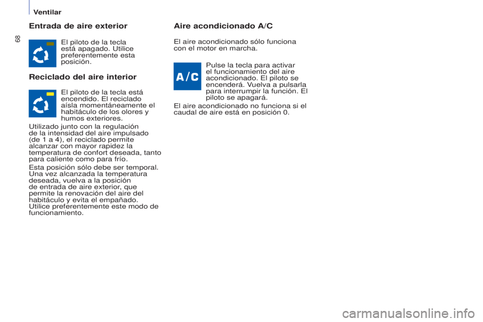 CITROEN BERLINGO ELECTRIC 2017 Manuales de Empleo (in Spanish) 68
Berlingo-2-VU_es_Chap04_Ergonomie_ed01-2015Berlingo-2-VU_es_Chap04_Ergonomie_ed01-2015
Entrada de aire exterior
Reciclado del aire interiorAire acondicionado A/C
el piloto de la tecla
está apagad CITROEN BERLINGO ELECTRIC 2017 Manuales de Empleo (in Spanish) 68
Berlingo-2-VU_es_Chap04_Ergonomie_ed01-2015Berlingo-2-VU_es_Chap04_Ergonomie_ed01-2015
Entrada de aire exterior
Reciclado del aire interiorAire acondicionado A/C
el piloto de la tecla
está apagad