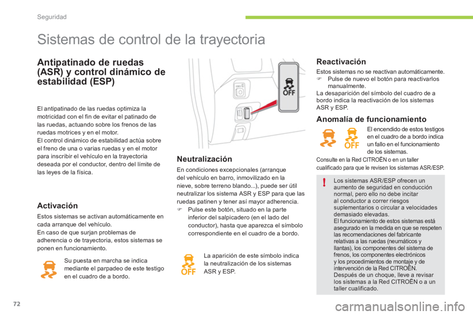 CITROEN C-ZERO 2012  Manuales de Empleo (in Spanish) !
Seguridad
72
   
Antipatinado de ruedas 
(ASR) y control dinámico de 
estabilidad (ESP) 
   
 
 
 
 
 
 
 
 
 
 
 
 
 
Sistemas de control de la trayectoria 
 
 
 
Neutralización 
 
En condiciones