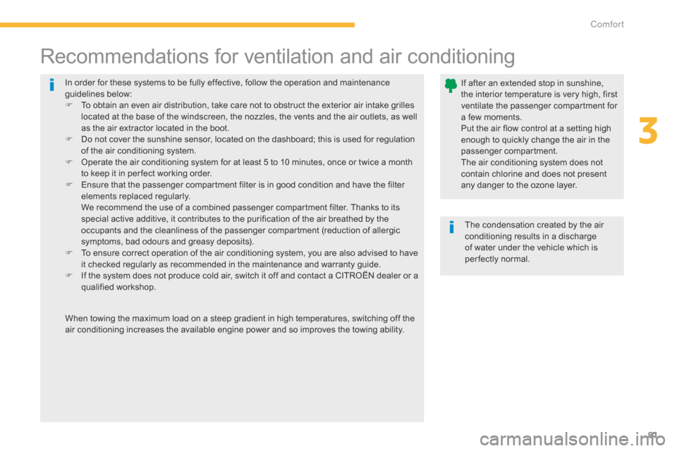 Citroen C4 AIRCROSS RHD 2014.5 1.G Owners Manual 81
In order for these systems to be fully effective, follow the operation and maintenance 
guidelines below:
F 
T
 o obtain an even air distribution, take care not to obstruct the exterior air intake 
