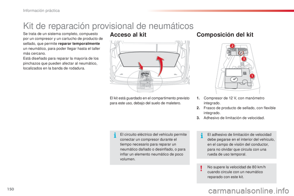 CITROEN C3 PICASSO 2015 Manuales de Empleo (in Spanish) 150
C3Picasso_es_Chap11_informations-pratiques_ed01-2014
Composición del kit
1. Compresor de 12 V, con manómetro integrado.
2.
F
rasco de producto de sellado, con flexible
integrado.
3.
a
d
h CITROEN C3 PICASSO 2015 Manuales de Empleo (in Spanish) 150
C3Picasso_es_Chap11_informations-pratiques_ed01-2014
Composición del kit
1. Compresor de 12 V, con manómetro integrado.
2.
F
rasco de producto de sellado, con flexible
integrado.
3.
a
d
h