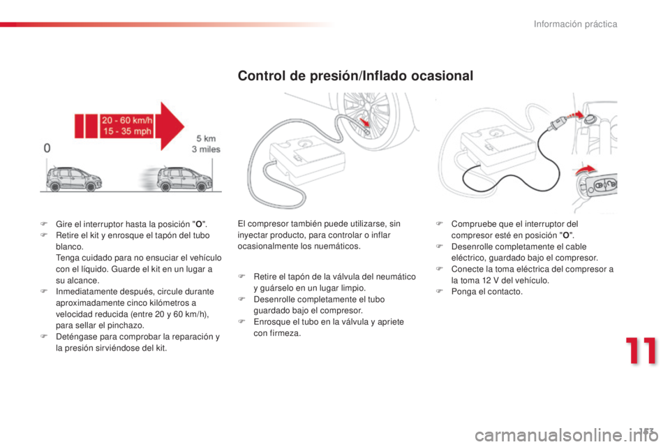 CITROEN C3 PICASSO 2015 Manuales de Empleo (in Spanish) 153
C3Picasso_es_Chap11_informations-pratiques_ed01-2014
F Gire el interruptor hasta la posición "O".
F R etire el kit y enrosque el tapón del tubo
blanco.
t
e
nga cuidado para no ens CITROEN C3 PICASSO 2015 Manuales de Empleo (in Spanish) 153
C3Picasso_es_Chap11_informations-pratiques_ed01-2014
F Gire el interruptor hasta la posición "O".
F R etire el kit y enrosque el tapón del tubo
blanco.
t
e
nga cuidado para no ens