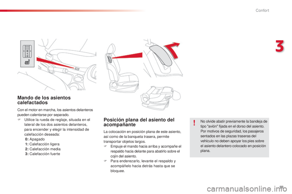CITROEN C3 PICASSO 2015 Manuales de Empleo (in Spanish) 51
C3Picasso_es_Chap03_confort_ed01-2014
Posición plana del asiento del
acompañante
la colocación en posición plana de este asiento,
así como de la banqueta trasera, permite
transportar objeto CITROEN C3 PICASSO 2015 Manuales de Empleo (in Spanish) 51
C3Picasso_es_Chap03_confort_ed01-2014
Posición plana del asiento del
acompañante
la colocación en posición plana de este asiento,
así como de la banqueta trasera, permite
transportar objeto