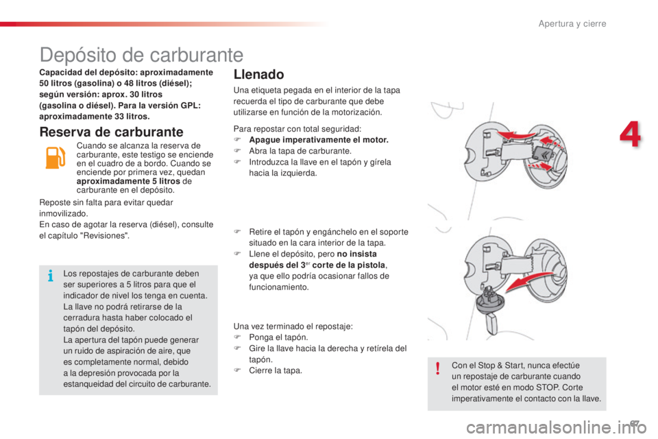 CITROEN C3 PICASSO 2015 Manuales de Empleo (in Spanish) 67
C3Picasso_es_Chap04_ouverture_ed01-2014
depósito de carburante
Reserva de carburanteLlenado
una etiqueta pegada en el interior de la tapa
recuerda el tipo de carburante que debe
utilizarse en fu CITROEN C3 PICASSO 2015 Manuales de Empleo (in Spanish) 67
C3Picasso_es_Chap04_ouverture_ed01-2014
depósito de carburante
Reserva de carburanteLlenado
una etiqueta pegada en el interior de la tapa
recuerda el tipo de carburante que debe
utilizarse en fu