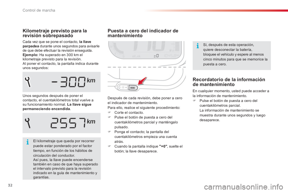 CITROEN C3 PICASSO 2014 Manuales de Empleo (in Spanish) Control de marcha
32
Puesta a cero del indicador de
mantenimiento
Después de cada revisión, debe poner a cero
el indicador de mantenimiento.
Para ello, realice el siguiente p CITROEN C3 PICASSO 2014 Manuales de Empleo (in Spanish) Control de marcha
32
Puesta a cero del indicador de
mantenimiento
Después de cada revisión, debe poner a cero
el indicador de mantenimiento.
Para ello, realice el siguiente p