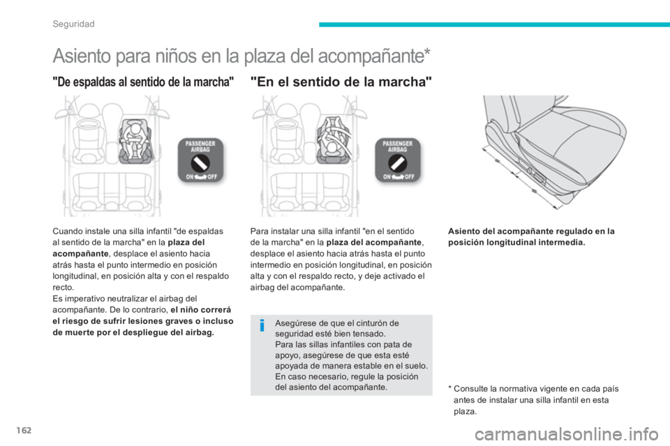 CITROEN C4 AIRCROSS 2014 Manuales de Empleo (in Spanish) 162
Seguridad
Asiento para niños en la plaza del acompañante *
"De espaldas al sentido de la marcha"
"En el sentido de la marcha"
Cuando instale una silla infantil " CITROEN C4 AIRCROSS 2014 Manuales de Empleo (in Spanish) 162
Seguridad
Asiento para niños en la plaza del acompañante *
"De espaldas al sentido de la marcha"
"En el sentido de la marcha"
Cuando instale una silla infantil "