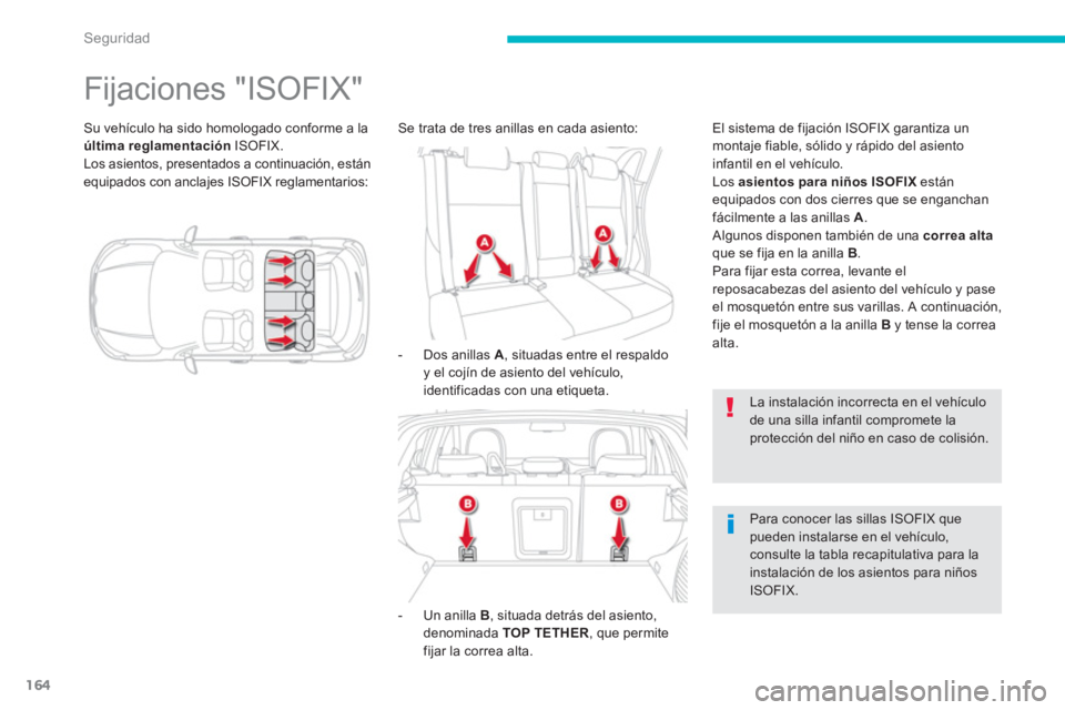 CITROEN C4 AIRCROSS 2013  Manuales de Empleo (in Spanish) 164
Seguridad
   
 
 
 
 
 
 
 
 
 
 
 
 
Fijaciones "ISOFIX" 
 
Su vehículo ha sido homologado conforme a la 
  última 
  reglamentación 
 ISOFIX. 
  Los asientos, presentados a continuación, est
