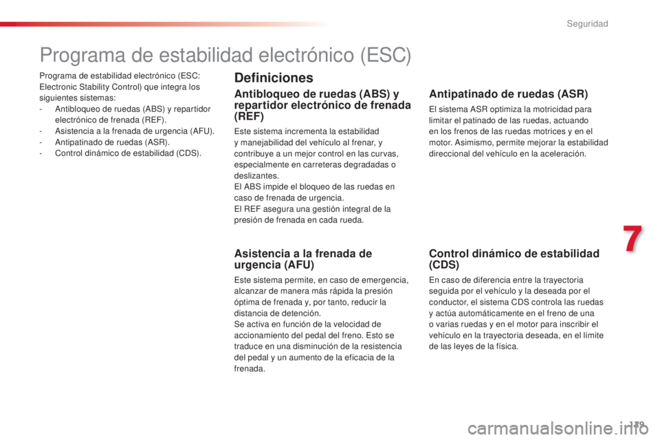CITROEN C4 CACTUS 2015 Manuales de Empleo (in Spanish) 129
C4_cactus_es_Chap07_securite_ed02-2014
Programa de estabilidad electrónico (eSC: el
ectronic Stability Control) que integra los
siguientes sistemas:
-
a
n
tibloqueo de ruedas (
aB
S) y repar CITROEN C4 CACTUS 2015 Manuales de Empleo (in Spanish) 129
C4_cactus_es_Chap07_securite_ed02-2014
Programa de estabilidad electrónico (eSC: el
ectronic Stability Control) que integra los
siguientes sistemas:
-
a
n
tibloqueo de ruedas (
aB
S) y repar