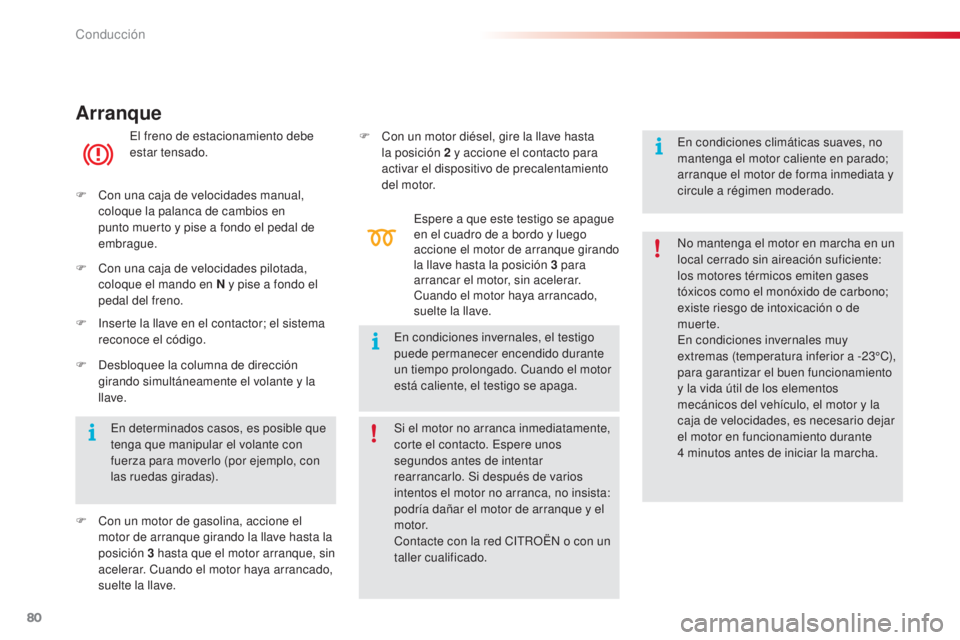 CITROEN C4 CACTUS 2015 Manuales de Empleo (in Spanish) 80
C4_cactus_es_Chap05_conduite_ed02-2014
Arranque
el freno de estacionamiento debe
estar tensado.
F
C
on una caja de velocidades manual,
coloque la palanca de cambios en
punto muerto y pise a f CITROEN C4 CACTUS 2015 Manuales de Empleo (in Spanish) 80
C4_cactus_es_Chap05_conduite_ed02-2014
Arranque
el freno de estacionamiento debe
estar tensado.
F
C
on una caja de velocidades manual,
coloque la palanca de cambios en
punto muerto y pise a f