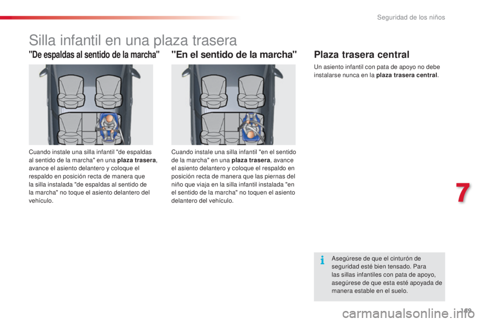 CITROEN C5 2015  Manuales de Empleo (in Spanish) 169
c5_es_ chap07_securite-enfant_ed01-2014
Silla infantil en una plaza trasera
"De espaldas al sentido de la marcha"
cuando instale una silla infantil "de espaldas 
al sentido de la march